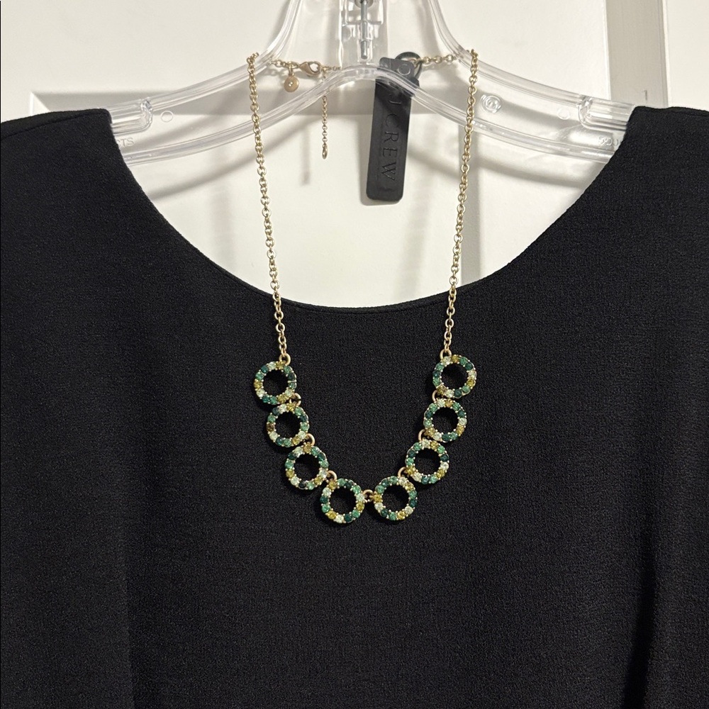 NWT [J. Crew] Green/Gold Gemstone Crystal Wreath Statement Adjustable Necklace - Picture 3 of 10